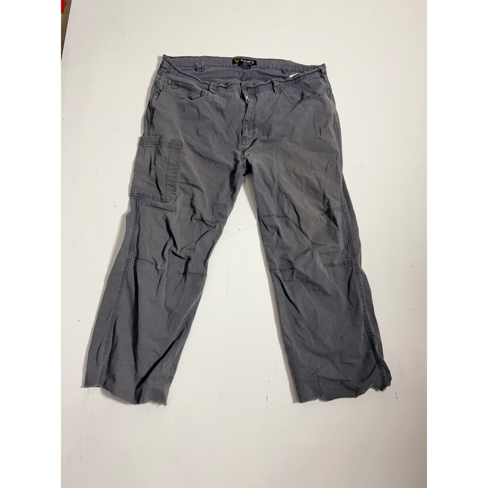 Hawx Work Gear Mens Gray Utility Canvas Pants Distressed Cut Off Hem 42x30